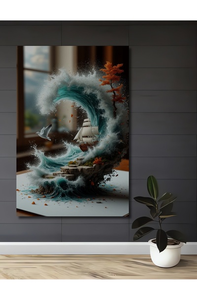 Teona Ahşap Manevrarea navei cu pânze în valuri mari, tablou decorativ din le...