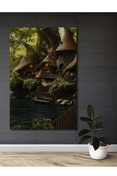 Teona Ahşap Masalsı Orman Evi Tablou din lemn cu aspect de pictură în ulei