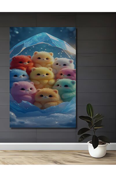 Teona Ahşap Mini ursuleți drăguți cu aspect de acuarelă, tablou decorativ din...