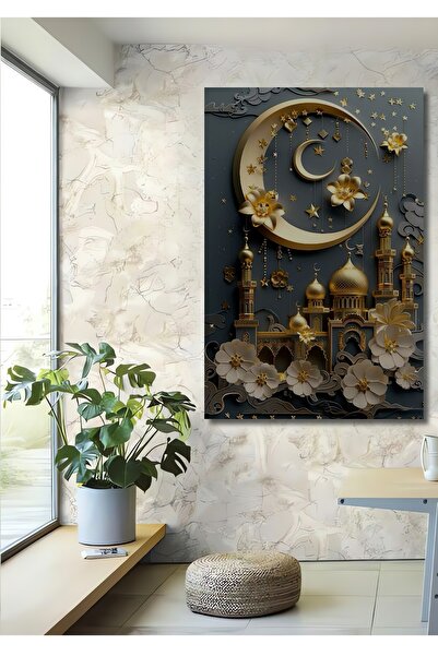 Teona Ahşap Altın Hilal și Cami cu model Tablou decorativ din lemn de artă mo...