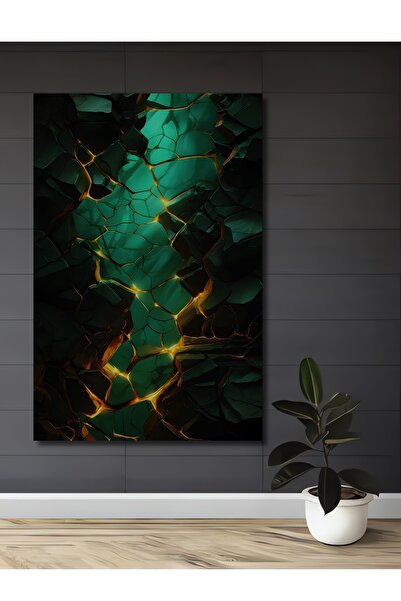 Teona Ahşap Tablou decorativ din lemn cu aspect de pictură în ulei Green Crys...