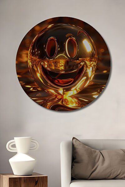 Teona Ahşap Tablou decorativ din lemn cu față zâmbitoare aurie, artă abstract...