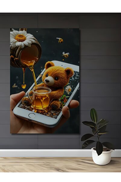 Teona Ahşap Tablou decorativ din lemn cu ursuleț de pluș și cascadă de miere,...