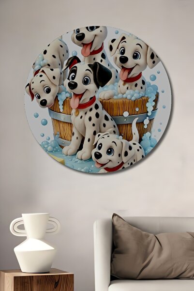 Teona Ahşap Pictură decorativă rotundă pe perete cu căței dalmatieni, cu aspe...