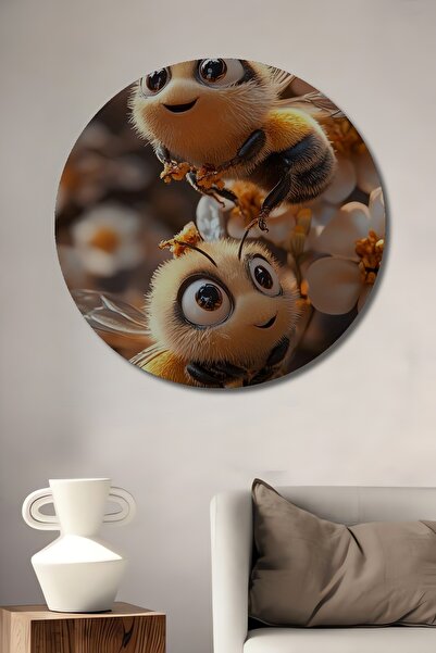 Teona Ahşap Pictură decorativă rotundă de perete cu aspect de lemn, cu vopsea...