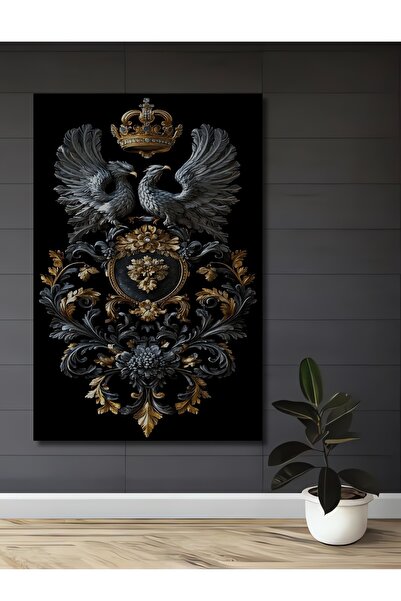 Teona Ahşap Tablou decorativ din lemn cu aspect de doi vulturi și coroană de aur