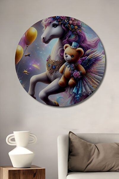 Teona Ahşap Unicorn și ursuleț, pictură decorativă pe lemn cu aspect de pictu...