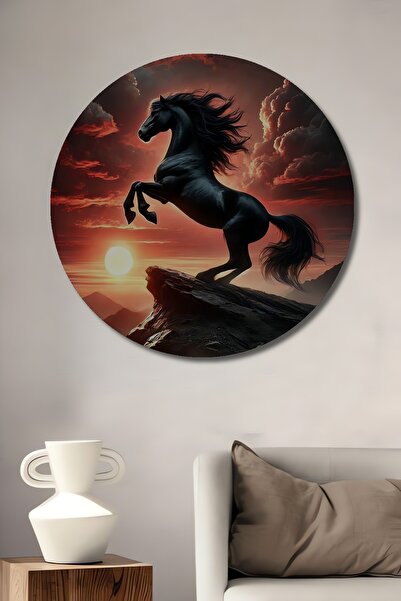 Teona Ahşap Pictură decorativă pe lemn cu cal sălbatic în apusul roșu al soar...