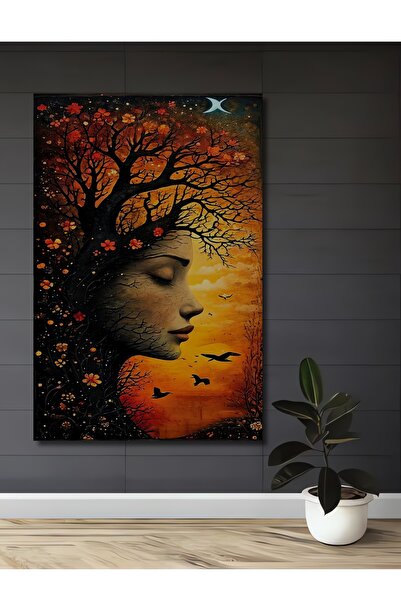 Teona Ahşap Μυστηριώδης γυναίκα με εμφάνιση δέντρου, ελαιογραφία, ξύλινο διακ...