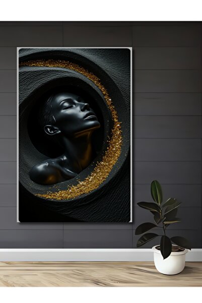 Teona Ahşap Eleganta Negruției cu Strălucire Aurie - Tablou Decorativ din Lemn