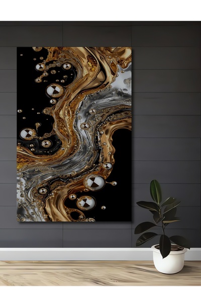 Teona Ahşap Tablou decorativ din lemn Golden Swirl Art