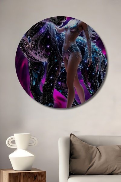 Teona Ahşap Γυναίκα και Μαγική Πάνθηρας: Διακοσμητικός Ξύλινος Πίνακας Μοντέρ...