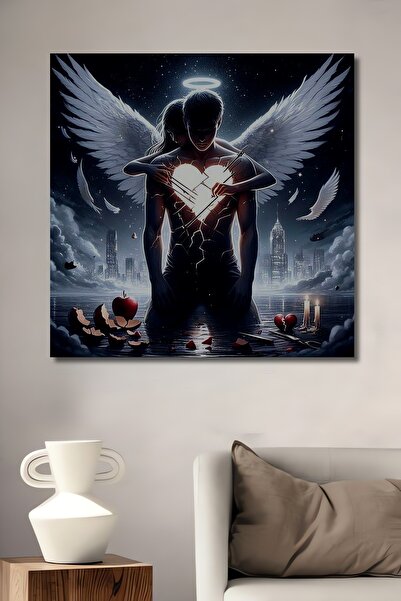 Teona Ahşap Tablou decorativ din lemn cu aspect de acuarelă, cu inimă frântă ...