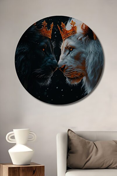 Teona Ahşap Μαύρο και άσπρο Βασίλειο των Λιονταριών Ελαιογραφία με εμφάνιση ξ...