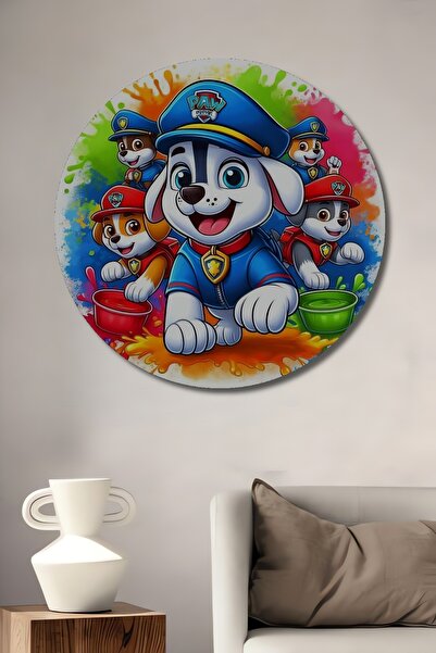 Teona Ahşap Pictură decorativă rotundă de perete cu aspect de acuarelă Paw Pa...