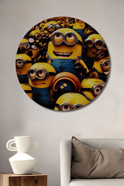 Teona Ahşap Tablou decorativ din lemn cu aspect de pictură în ulei Minions, p...