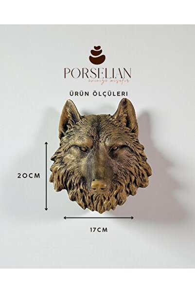 Porselian Gold Dekoratif Kurt Başı Duvar Süsü 20x17 cm Beton Kabartma Heykel