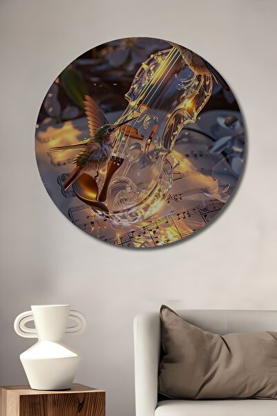 Teona Ahşap Vopsea în ulei cu aspect de vioară magică și colibri, tablou deco...