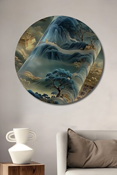 Teona Ahşap Pictură decorativă rotundă de perete, cu aspect de acuarelă, insp...