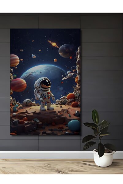 Teona Ahşap Pictură decorativă din lemn cu astronaut drăguț în aventură în ga...