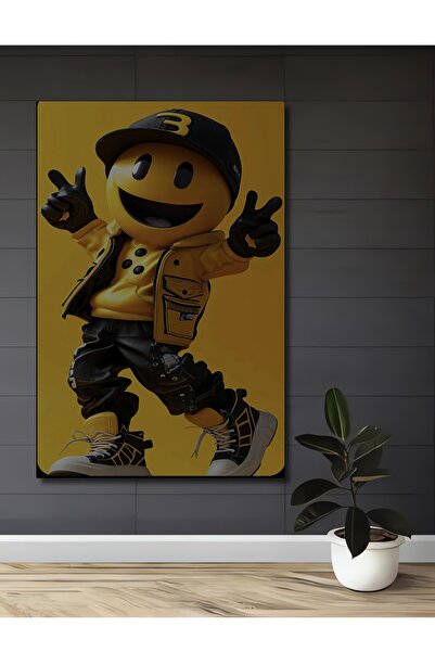 Teona Ahşap Tablou decorativ din lemn cu artă modernă și figurină emoji vesel...