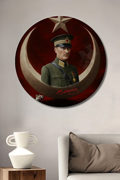 Teona Ahşap Μουστάφα Κεμάλ Ατατούρκ Ξύλινο Διακοσμητικό Τραπέζι με Ελαιογραφί...