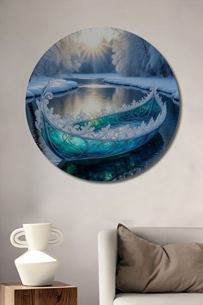 Teona Ahşap Pictură decorativă din lemn cu aspect de acuarelă, cu barcă de fr...