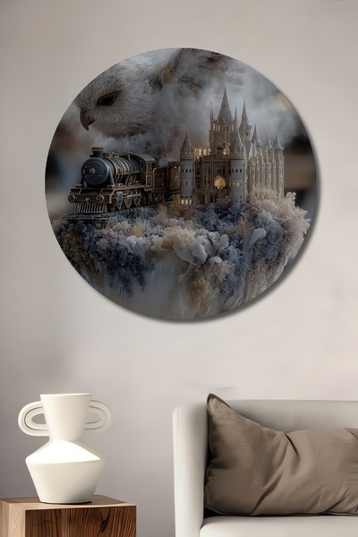 Teona Ahşap Trenul Castelului Fermecat și Bufnița Albă Tablou decorativ din l...