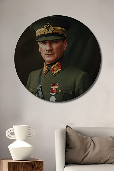 Teona Ahşap Γκαζί Μουσταφά Κεμάλ Ατατούρκ Ελαιογραφία με εφέ ξύλου Στρογγυλή ...