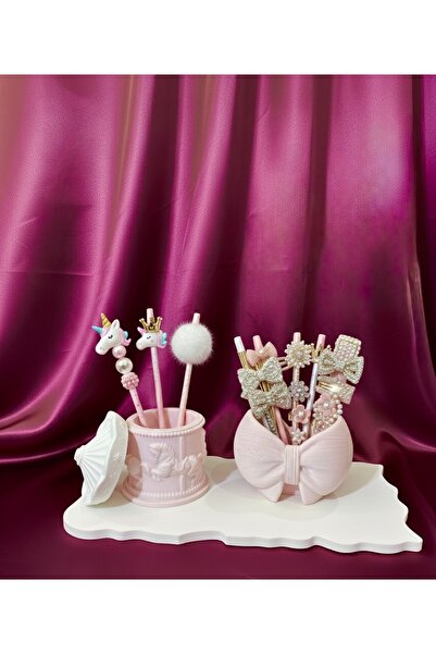 markasi Dekoratif 3'lü Aksesuar Seti- Atlı Karınca Kalemlik, Fiyonk Obje, Fırçalık, Sunum Tablası, Hediyelik