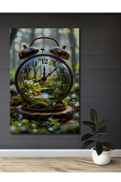 Teona Ahşap Doğa Manzaralı Alarm Saatli Yağlı Boya Görünümlü Ahşap Dekoratif ...