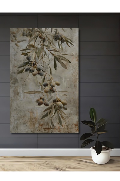 Teona Ahşap Zeytin Ağacı Dalları Sulu Boya Görünümlü Ahşap Dekoratif Ev,Antre...