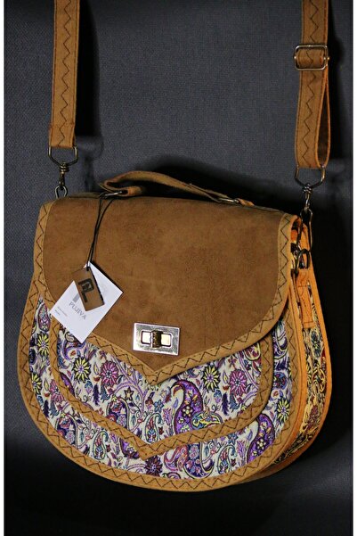 PUJİVA Büyük Boy Etnik Tarz Desenli Fermuarlı Bel Omuz Askılı Çanta