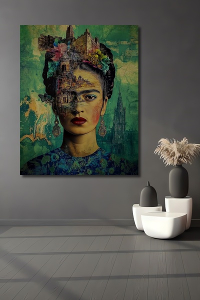 Teona Ahşap Frida Kahlo Mimari Rüyası Yağlı Boya Görünümlü Ahşap Dekoratif Ev...