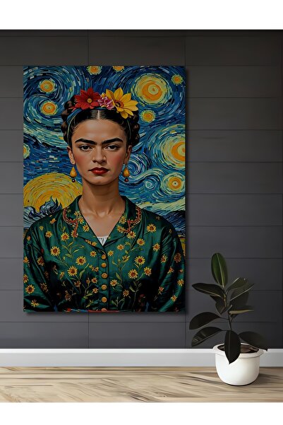 Teona Ahşap Frida Kahlo Van Gogh Yıldızlı Gece Görünümlü Ahşap Dekoratif Ev,A...
