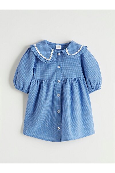 LC Waikiki LCW baby Nakışlı Bebe Yaka Kareli Kız Bebek Elbise