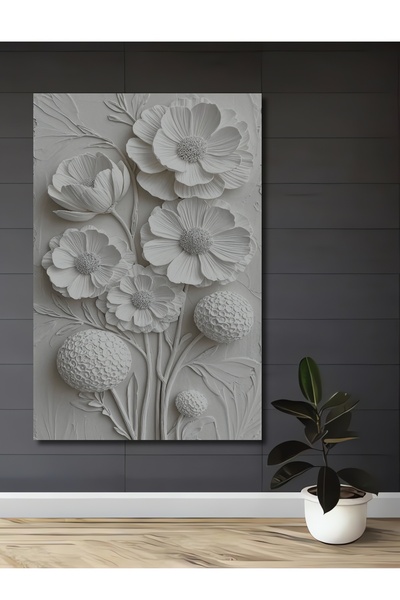 Teona Ahşap Kabartma Çiçek Buketi Yağlı Boya Görünümlü Dekoratif Ahşap Ev,Ant...