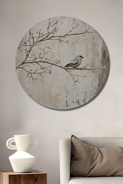 Teona Ahşap Kış Ağacı Üzerinde Sakin Kuş Yağlı Boya Görünümlü Dekoratif Ahşap...