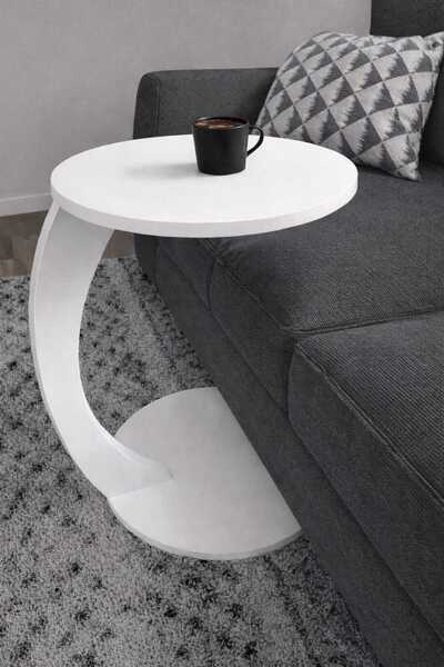 İMOKA DİZAYN Tekerlekli C Sehpa Koltuk Yanı Zigon Servis Sehpası - Beyaz