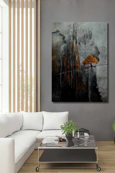 Teona Ahşap Soyut Ağaç Yağlı Boya Görünümlü Ahşap Dekoratif Ev,Antre,Salon,Of...