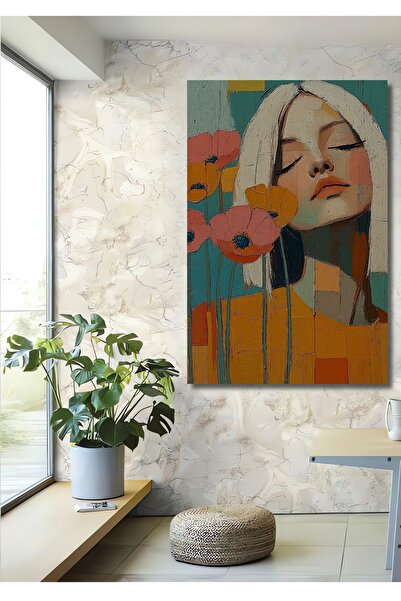 Teona Ahşap Bohem Sanat Çiçekli Kadın Yağlı Boya Görünümlü Ahşap Dekoratif Ev...