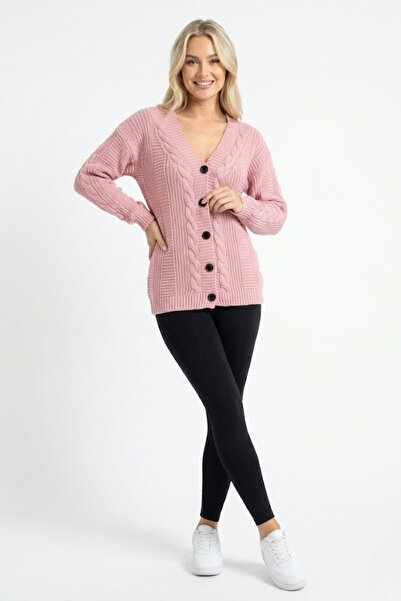 ABAY GİYİM Women's V-Neck Hair Knit Buttoned Knitwear Cardigan