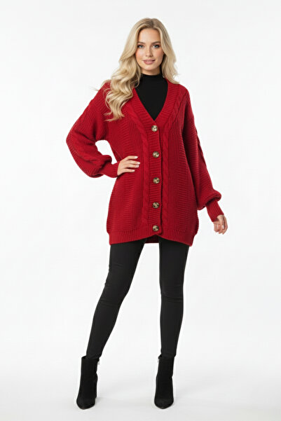 ABAY GİYİM Women's Balloon Sleeve V-Neck Hair Knit Buttoned Comfortable Fit K...