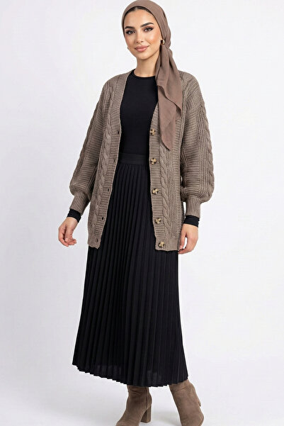 ABAY GİYİM كارديجان نسائي بأكمام بالون وياقة على شكل حرف V مع أزرار وتصميم مر...