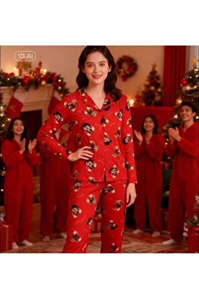 NiCe İç Giyim ΚΟΚΚΙΝΟ Χρώμα Λεπτομερές Πουκάμισο Tedy Bear Γυναικεία Πιτζάμα ...