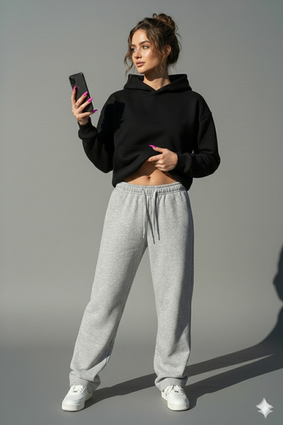 NİCE Women's Oversized Baggy Tracksuit Set |   Winter Thick Inner Layer 3 Thread Sha Fleece-Lined Ol Leggings Bottom Top Set