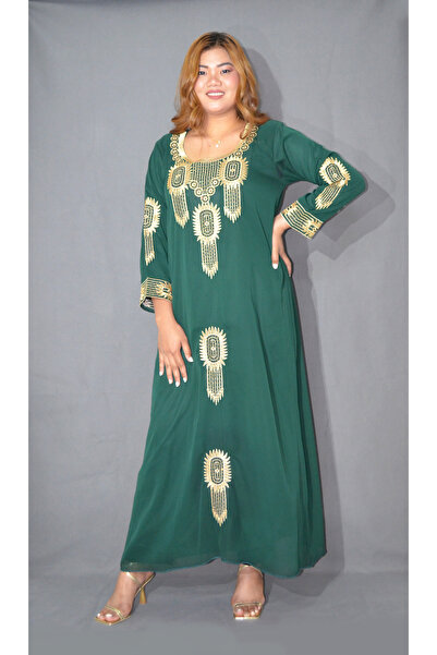 Zainah Elegant Traditional Arabian Maxi Dress -Heavy Gold Embroidery & Crystal Work Long Sleeve Modest Wear