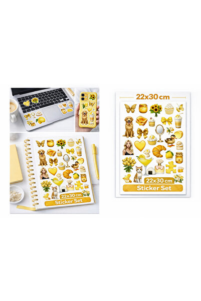 Limitless Design مجموعة ملصقات جمالية صفراء مقاس 22 × 30 سم - ملصقات زخرفية ذ...