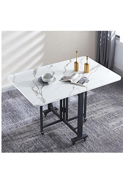 LAOBAN Dining Table, Folding Dining Table with 6 Wheels, Multipurpose Collapsible Drop Leaf Extension,