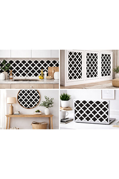 Limitless Design ملصق بنمط هندسي 22x30 سم - ملصق زخرفي بنمط مغربي أبيض وأسود